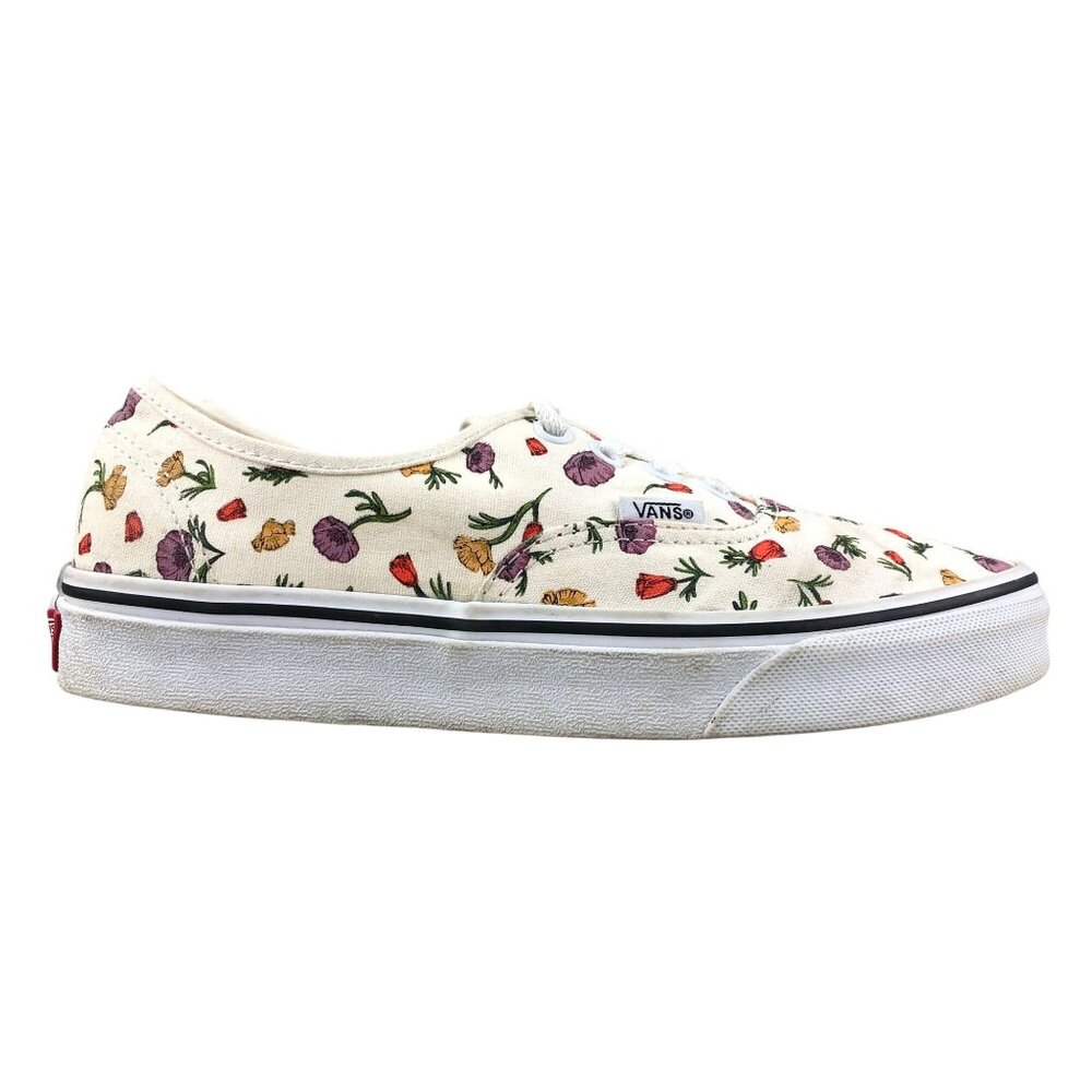 Vans Unisex Size 5.5M 7W Authentic Poppy Floral Cream Lace-Up Low Top Sneakers